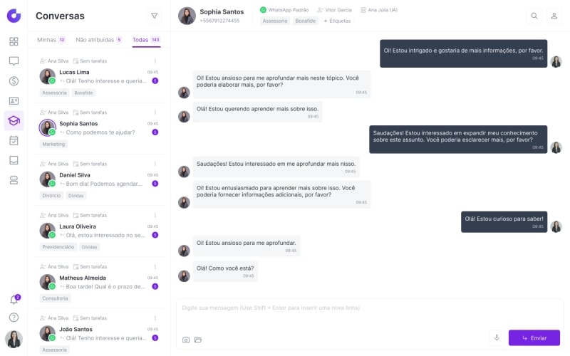 Tela de Conversas do Causi mostrando interface de chat com IA