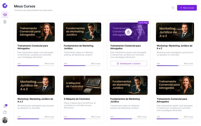 Plataforma de cursos e treinamentos para advogados