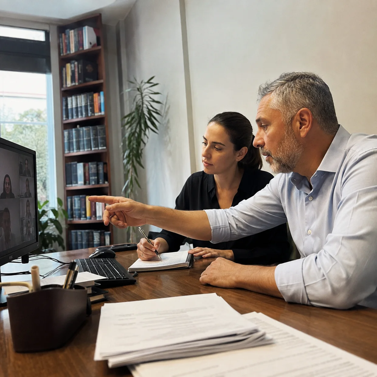 Dois advogados trabalhando juntos no escritório